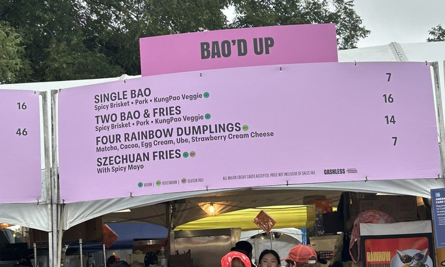 The Bao'd Up menu at ACL. The rainbow dumplings are $14.