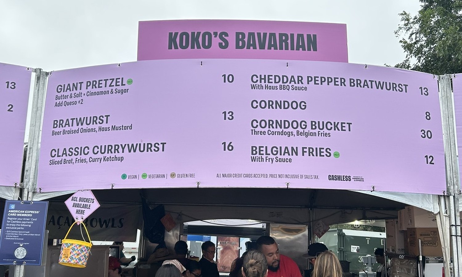 The Koko's Bavarian menu at ACL. The giant pretzel is $10.