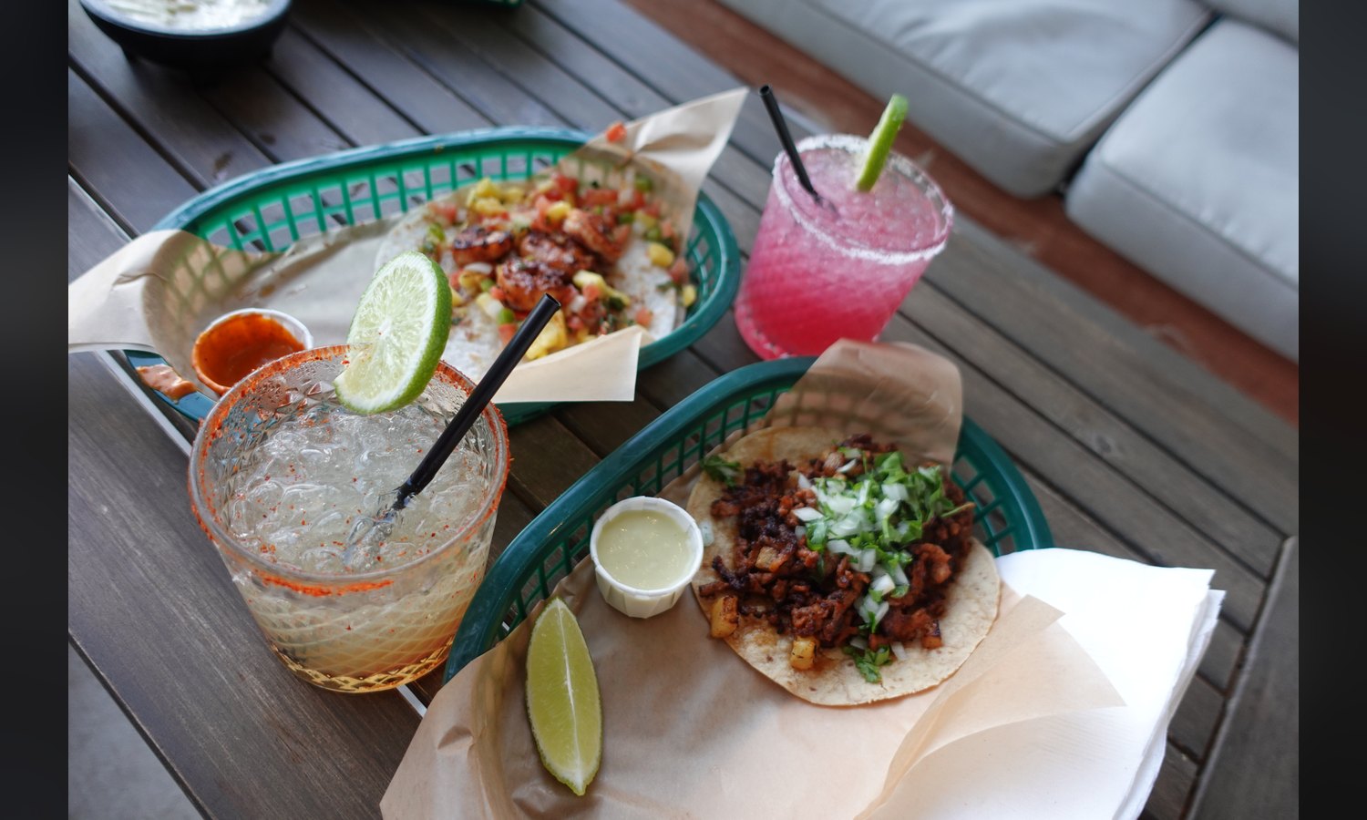 The Black Knight and the Golden Bear, with a frozen on one side and a chile-rimmed rocks marg on the other.