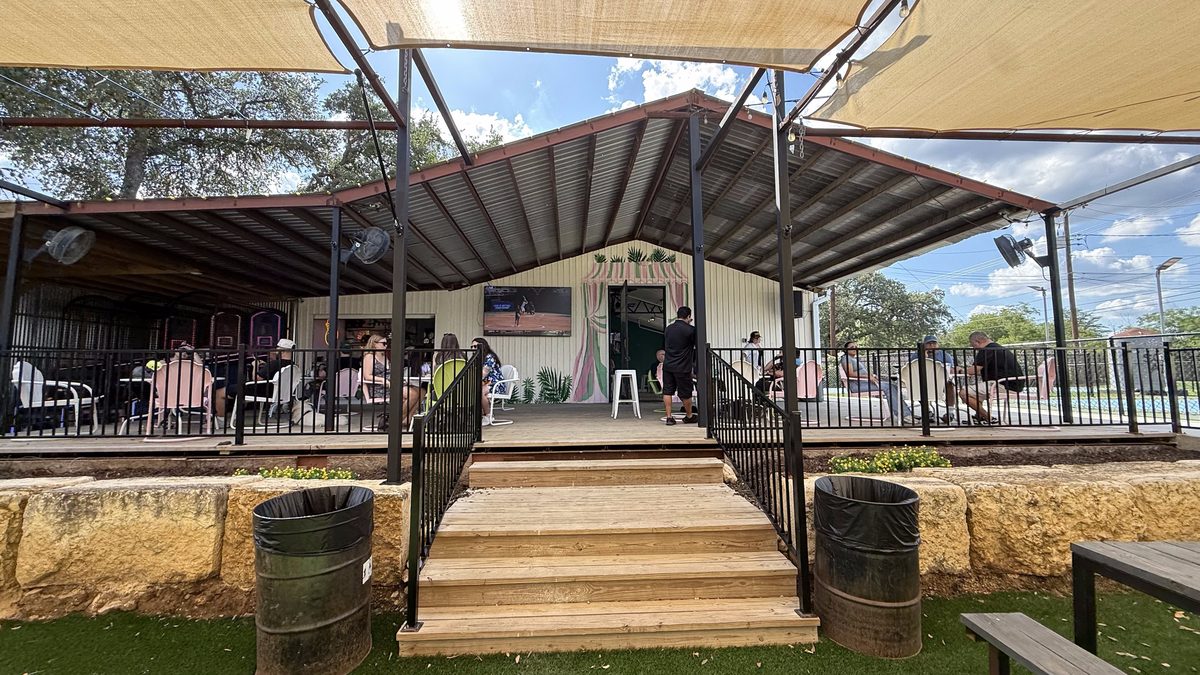 The outdoor bar and entry area