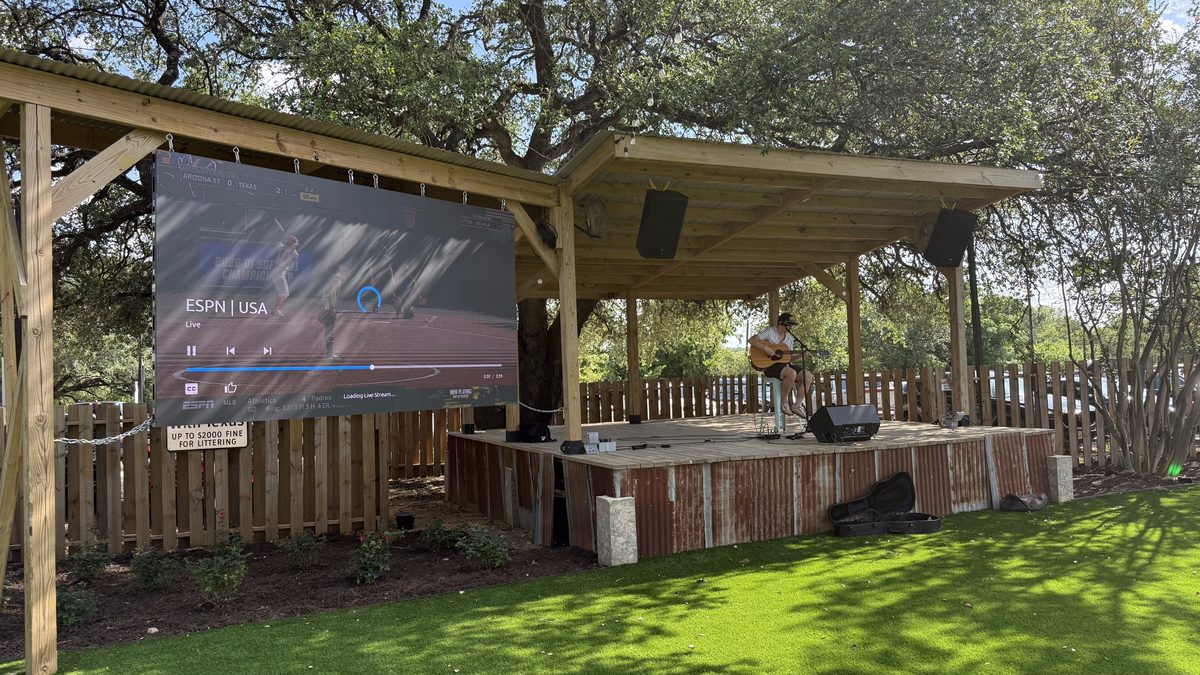 The outdoor screen behind the stage